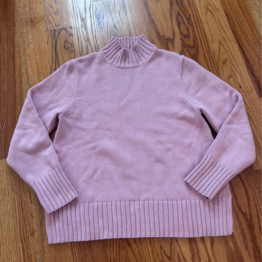 J.Crew Womens Pink Cotton Mock Neck Ribbed Knit Sweater Large L‎ Mauve